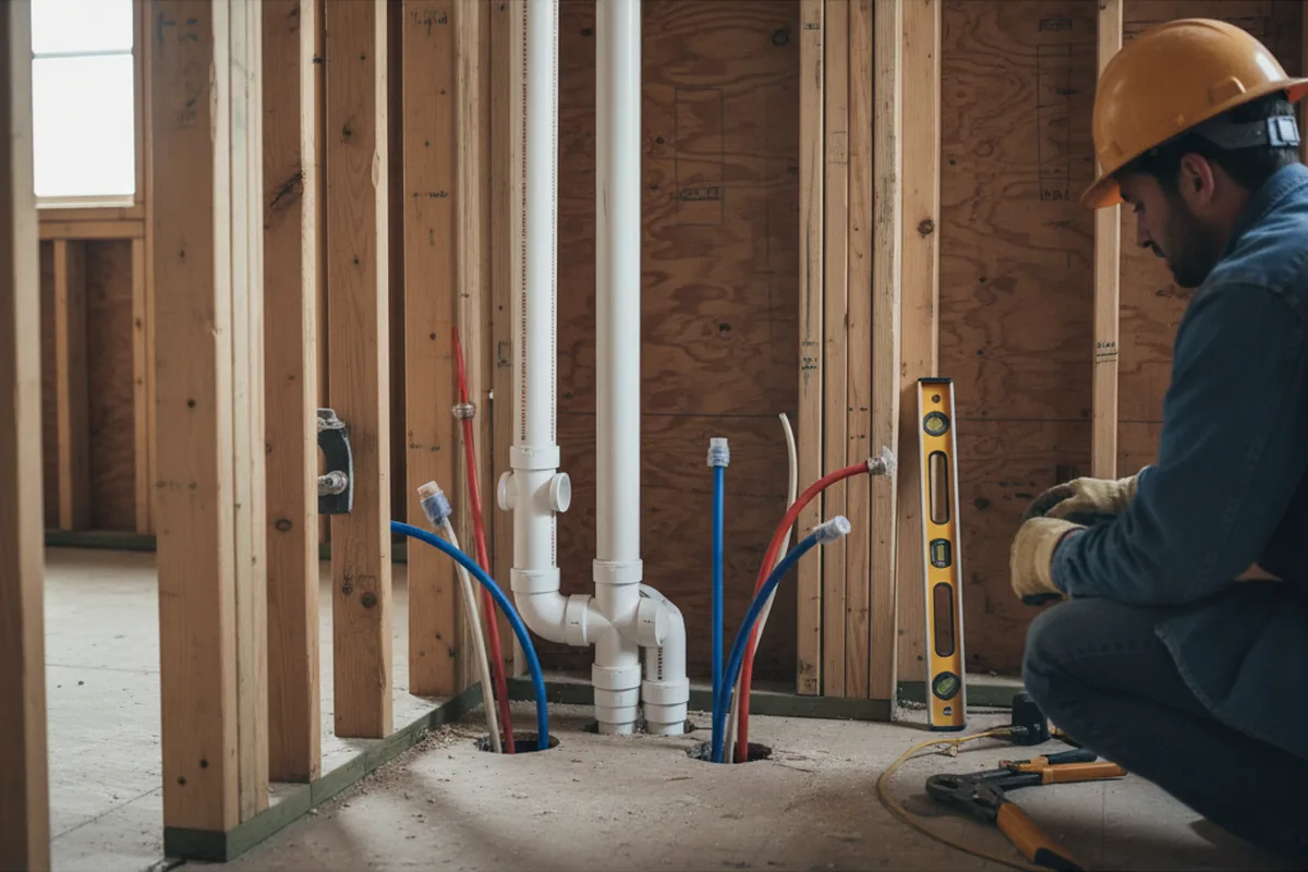 Drain and supply rough-in during Sump Pump Repair in Shawsville
